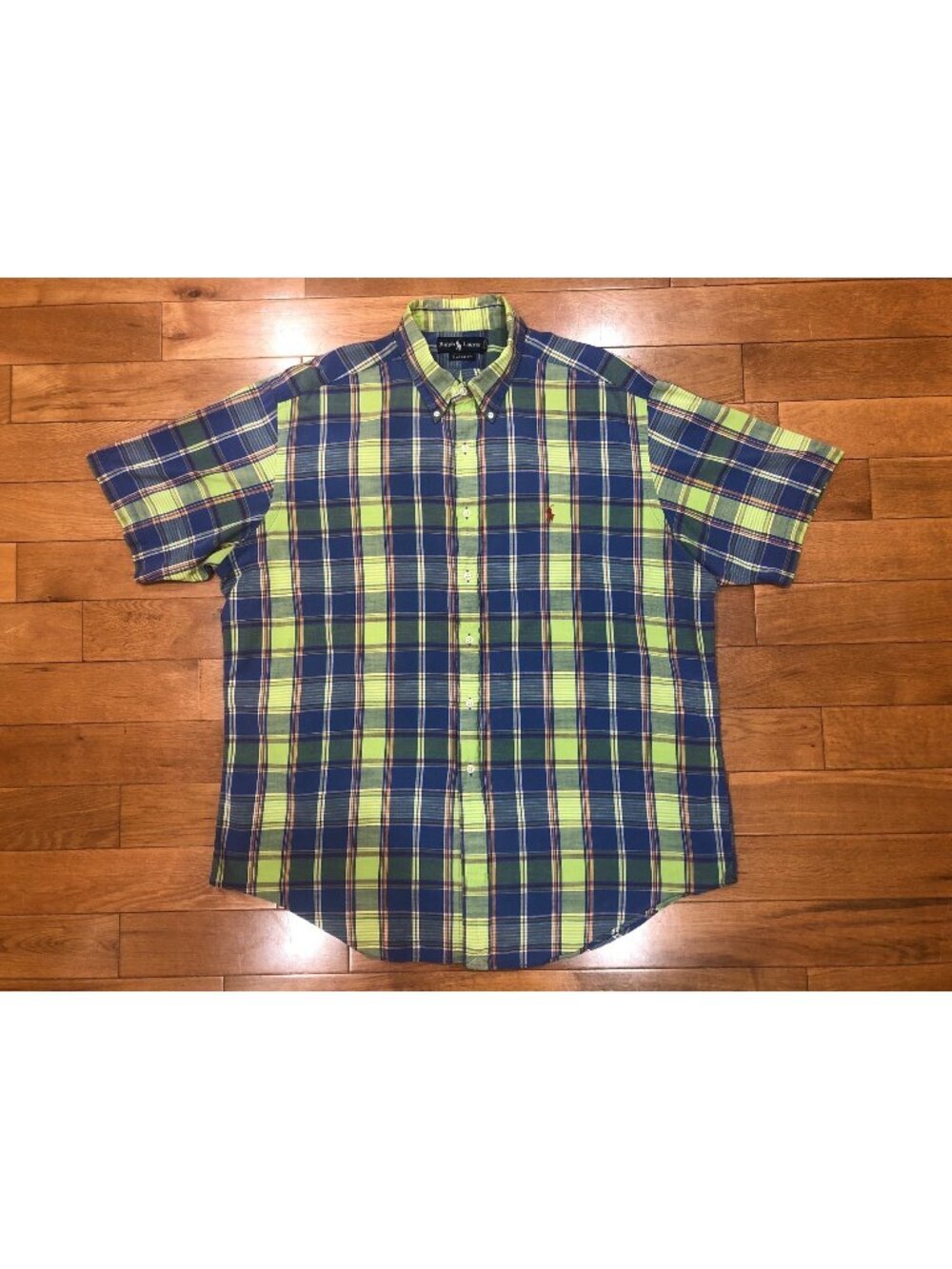 Ralph Lauren Classic Cotton Green Blue Plaid Short Sleeve Button Shirt XL